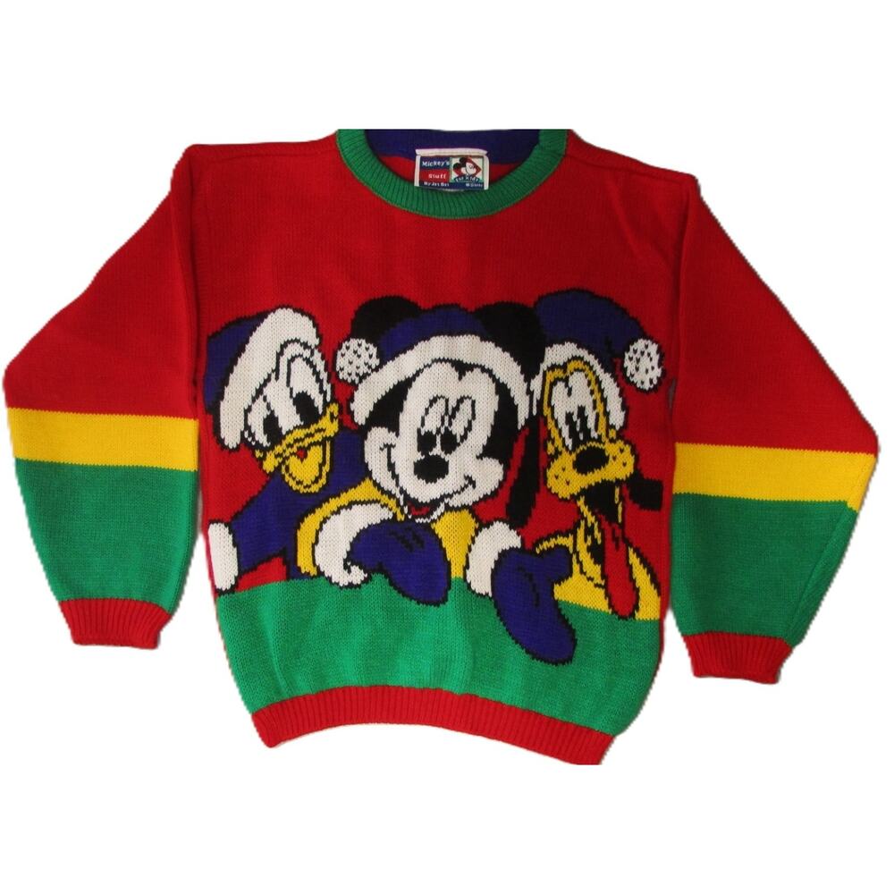 Vtg Jet Set Disney Sweater L 7 Mickey Mouse Donald Duck Goofy USA 80's "Mint"
